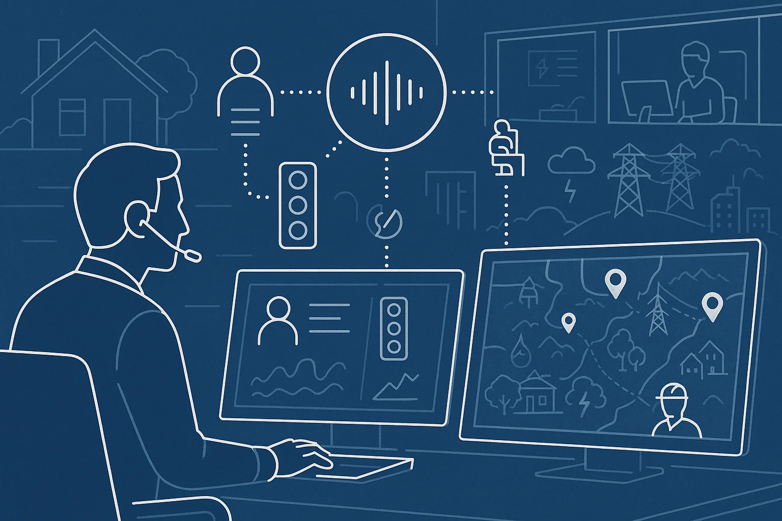 Utility operations dashboard illustrating Utilities Voice AI Architecture