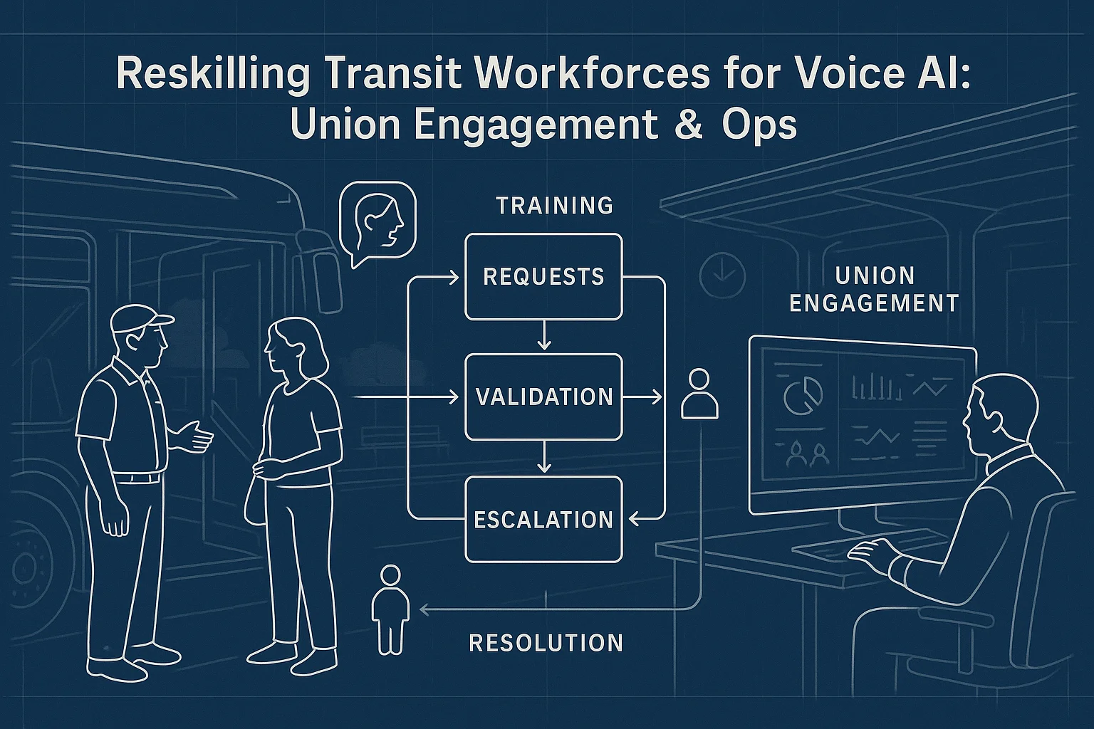 Operations dashboard illustrating reskilling transit workforce voice AI