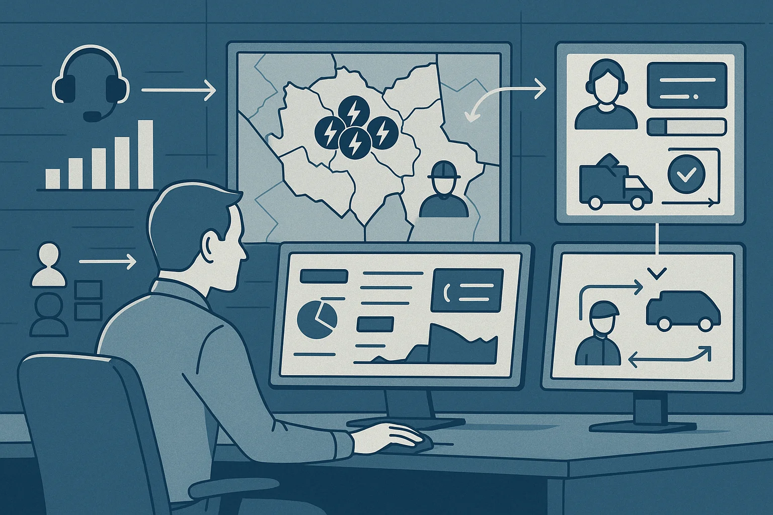 Utility operations dashboard illustrating utility voice AI model risk