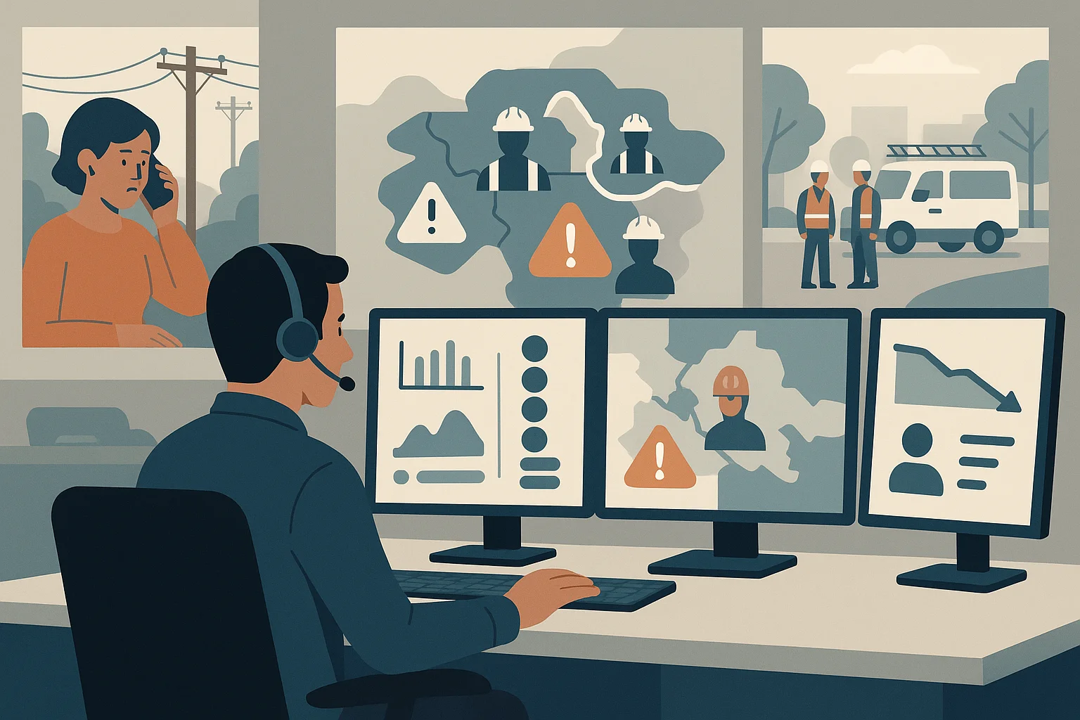 Utility operations dashboard illustrating Voice AI escalation
