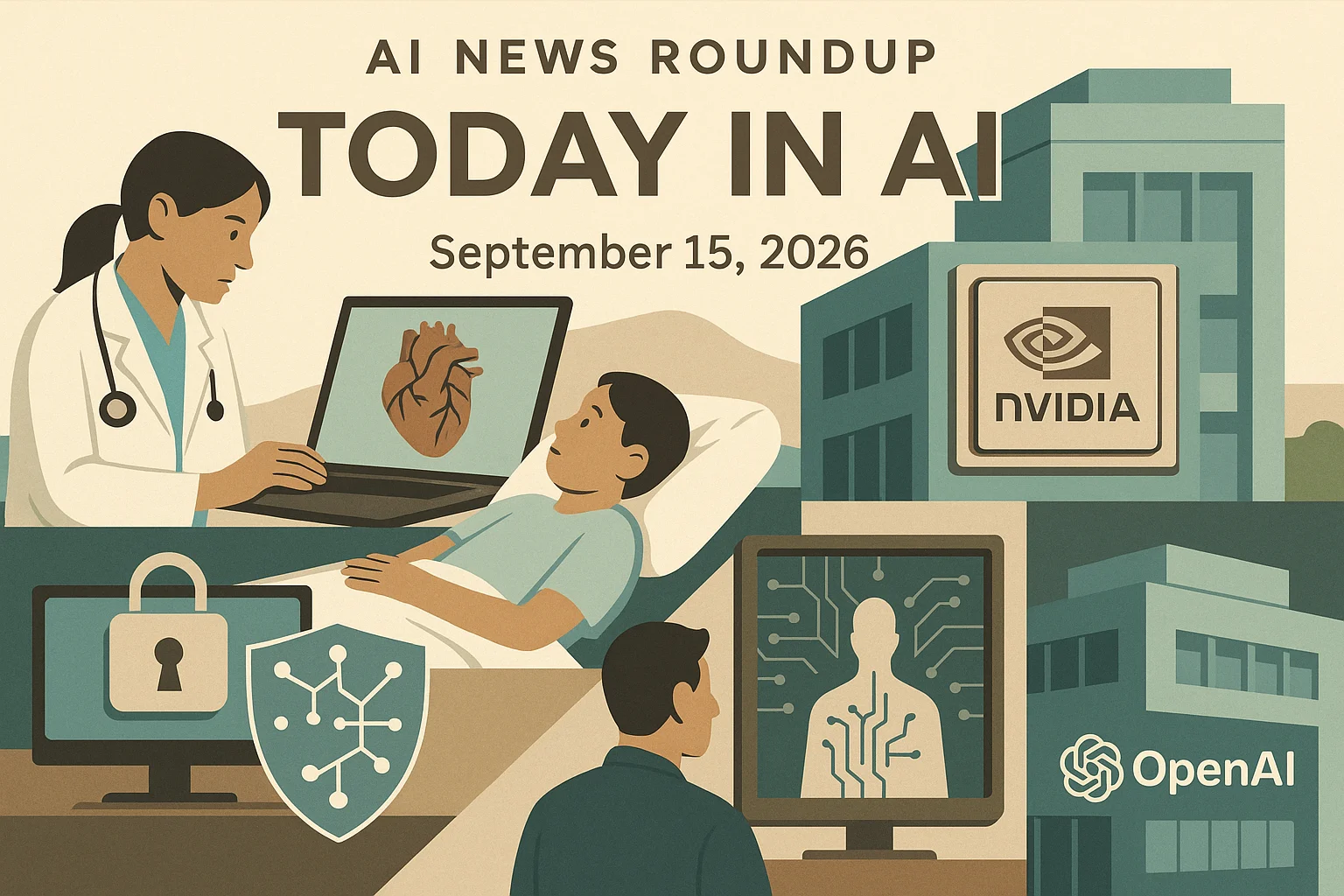 At-a-glance illustrated summary for AI News Brief for September 15, 2026: Heart of the Matter: How a Major Children's Hospital Uses Open Source NVIDIA AI for Cardiac Care dated September 15, 2026