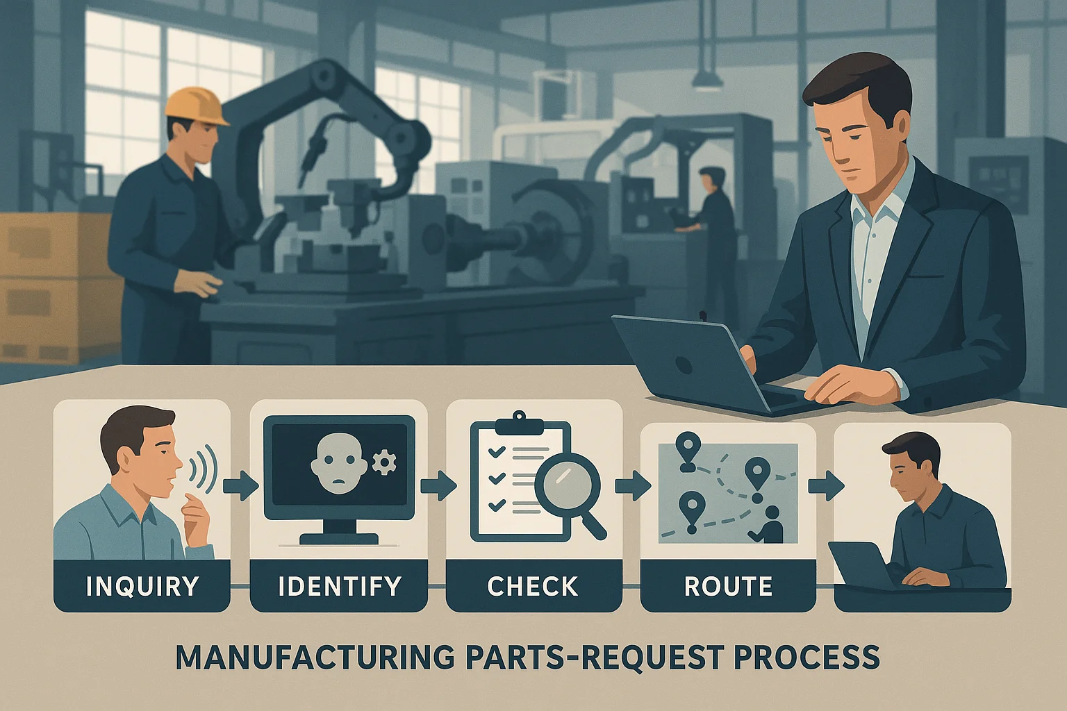 Parts request process illustrating Manufacturing Voice AI procurement