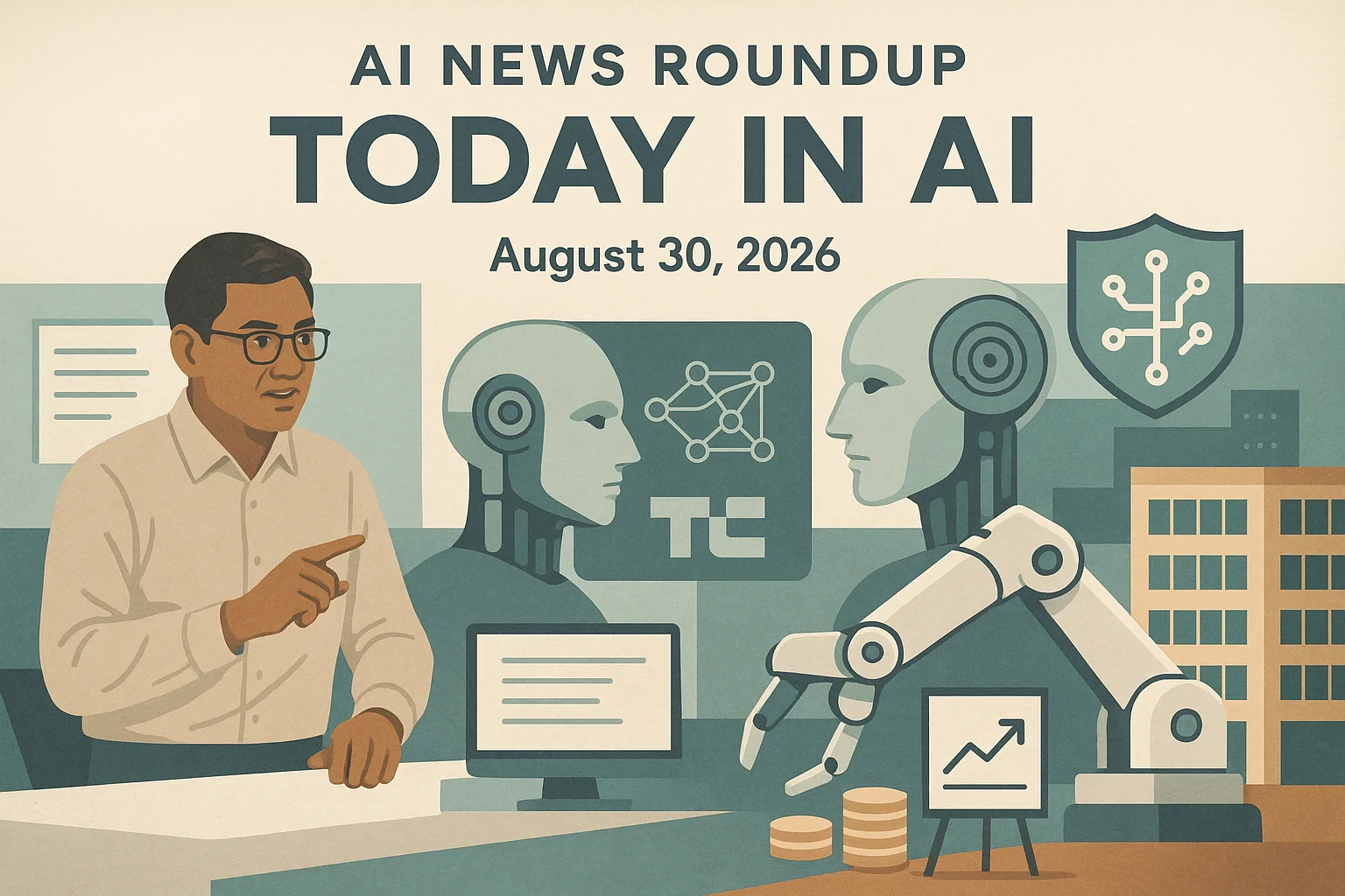 At-a-glance illustrated summary for AI News Roundup for August 30, 2026: Today’s Biggest AI, Policy and Market Updates dated August 30, 2026