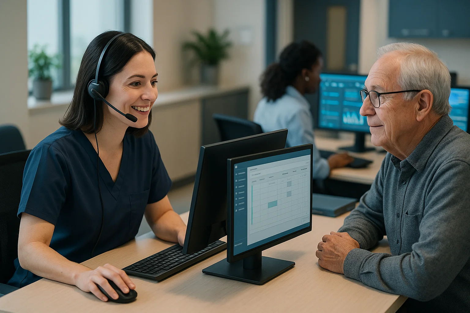 Clinic operations scene illustrating Voice AI patient access