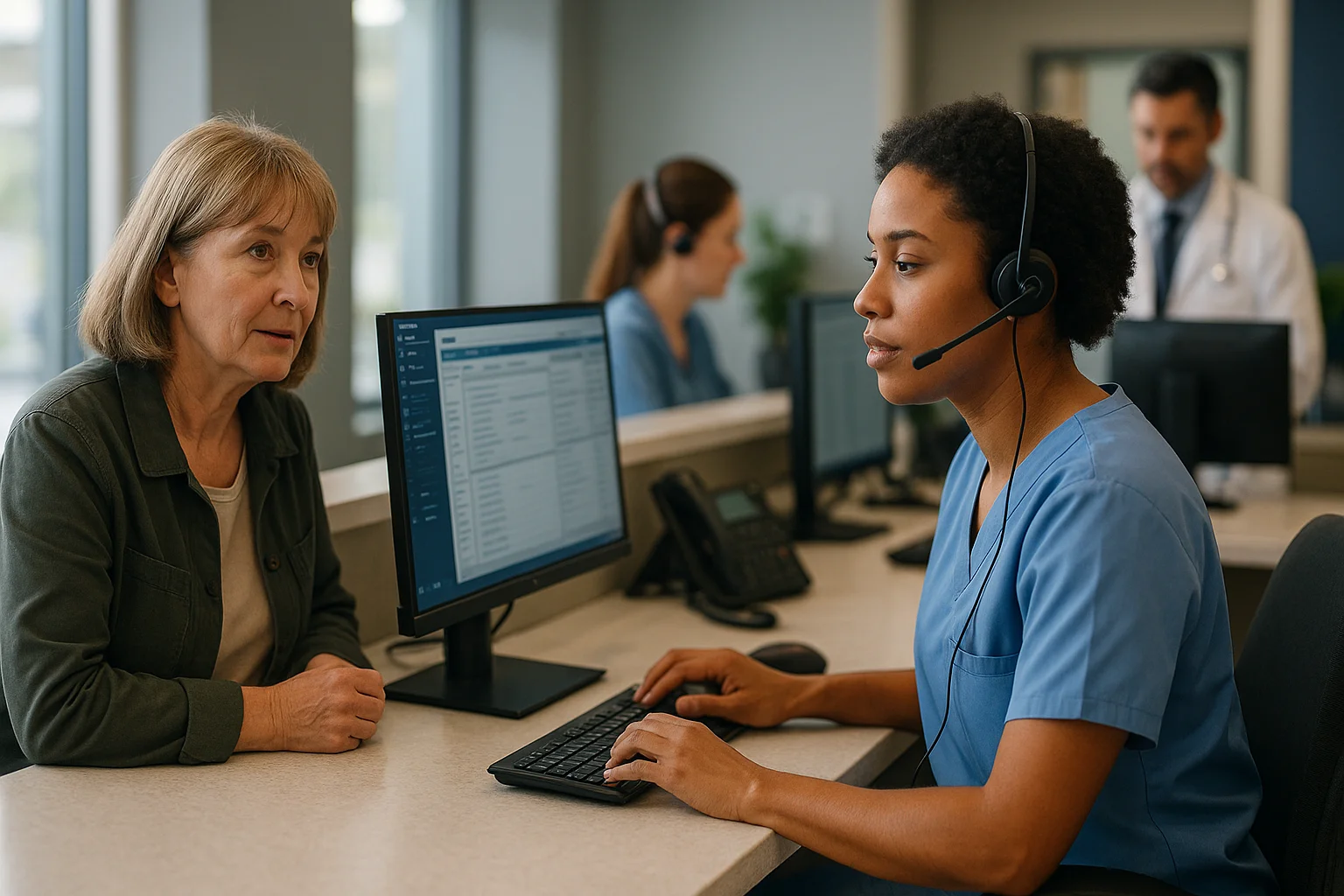 Clinic operations scene illustrating Voice AI clinical orchestration