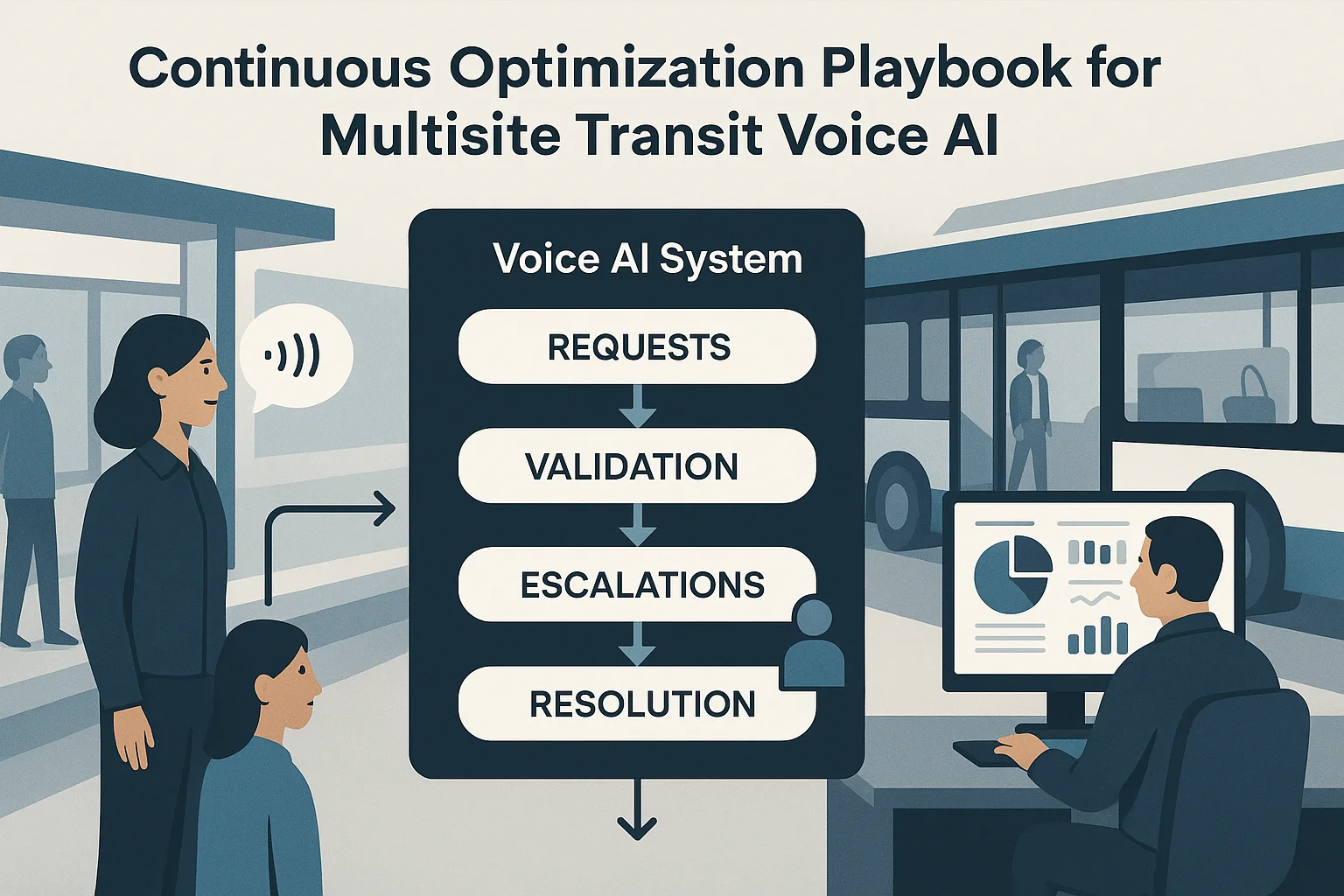 Operations dashboard illustrating multisite transit voice AI optimization