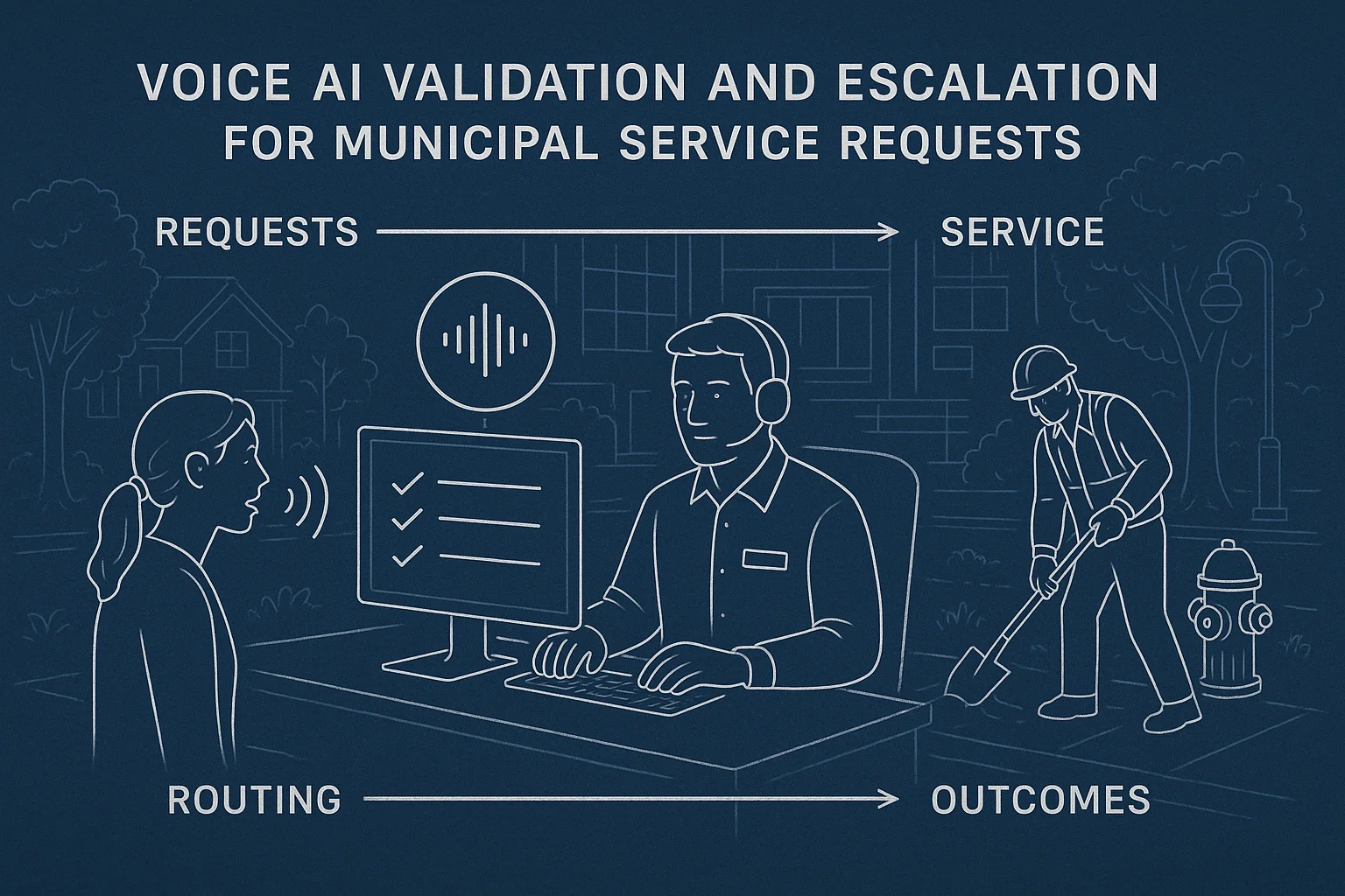 Municipal operations visual illustrating Voice AI validation and escalation