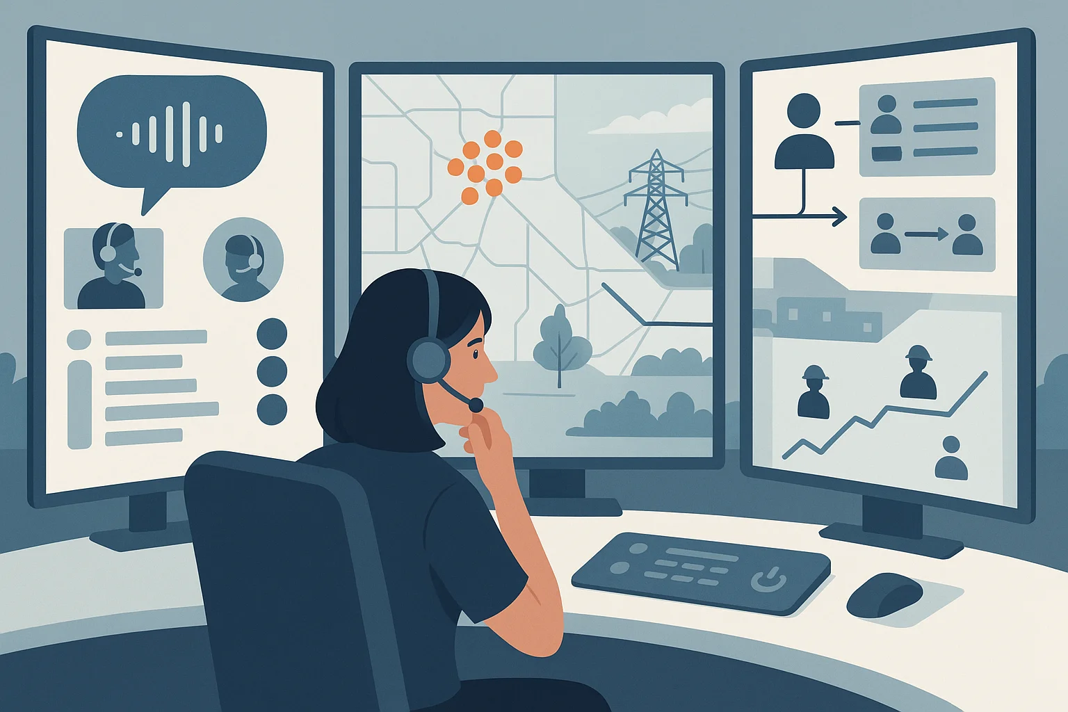 Utility operations dashboard illustrating Voice AI outage response