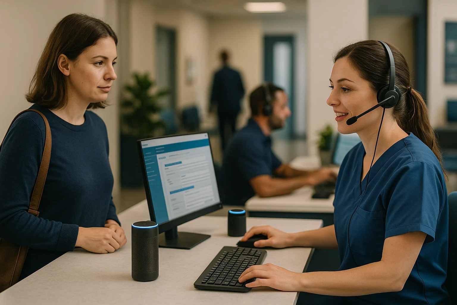 Clinic operations scene illustrating Healthcare Voice AI model risk