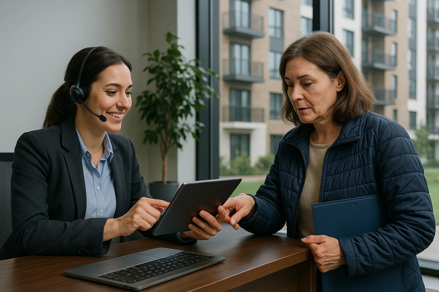 Property resolution scene illustrating voice AI for real estate