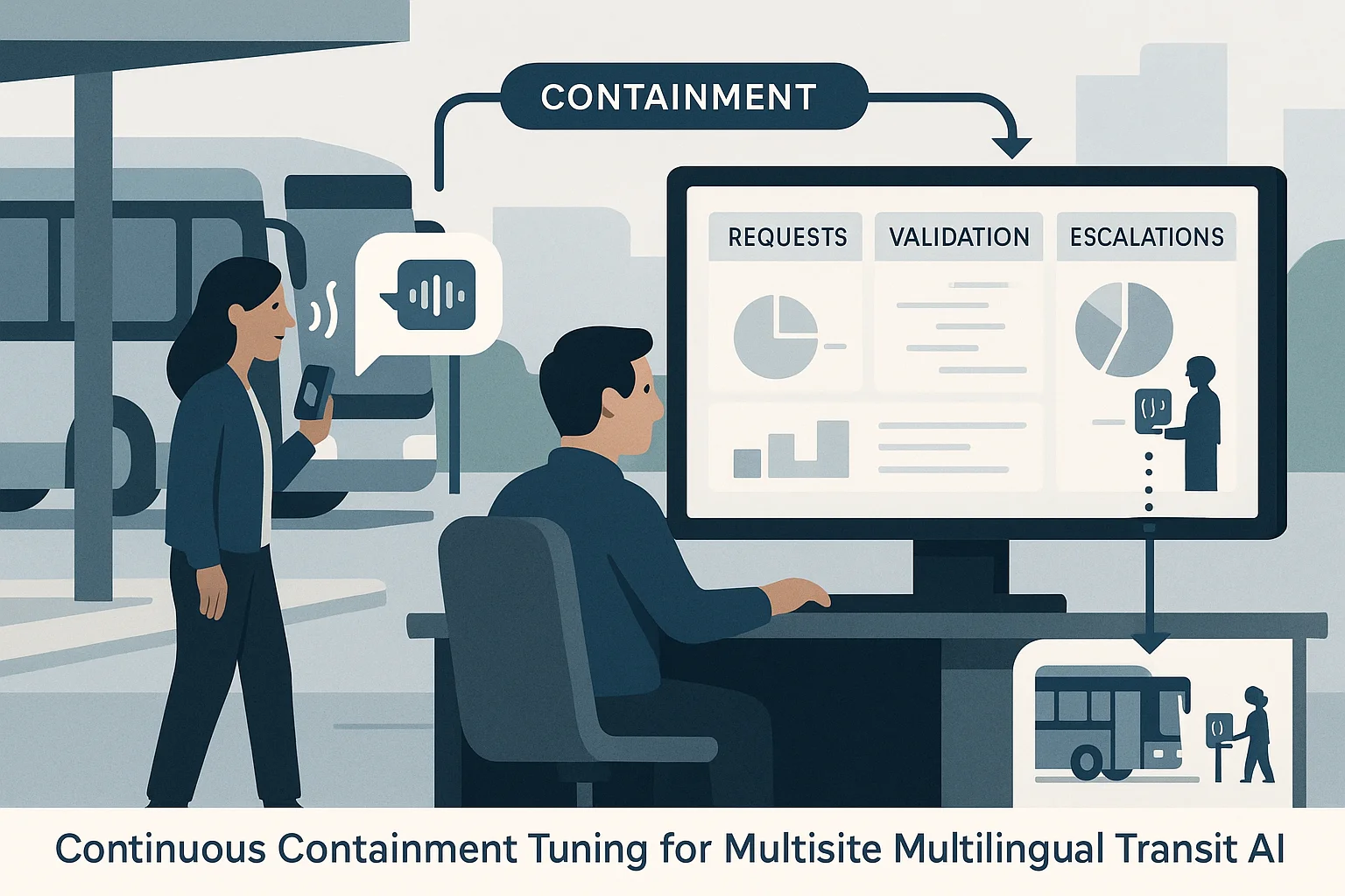 Operations dashboard illustrating transit voice AI containment
