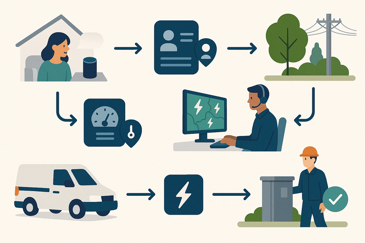 Utility request workflow illustrating Voice AI portfolio governance
