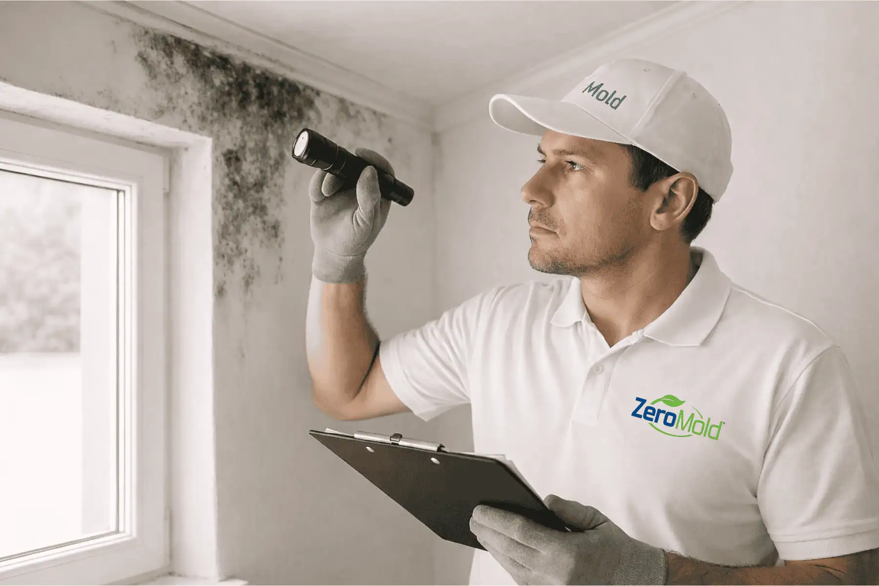 Mold assessor inspecting for mold