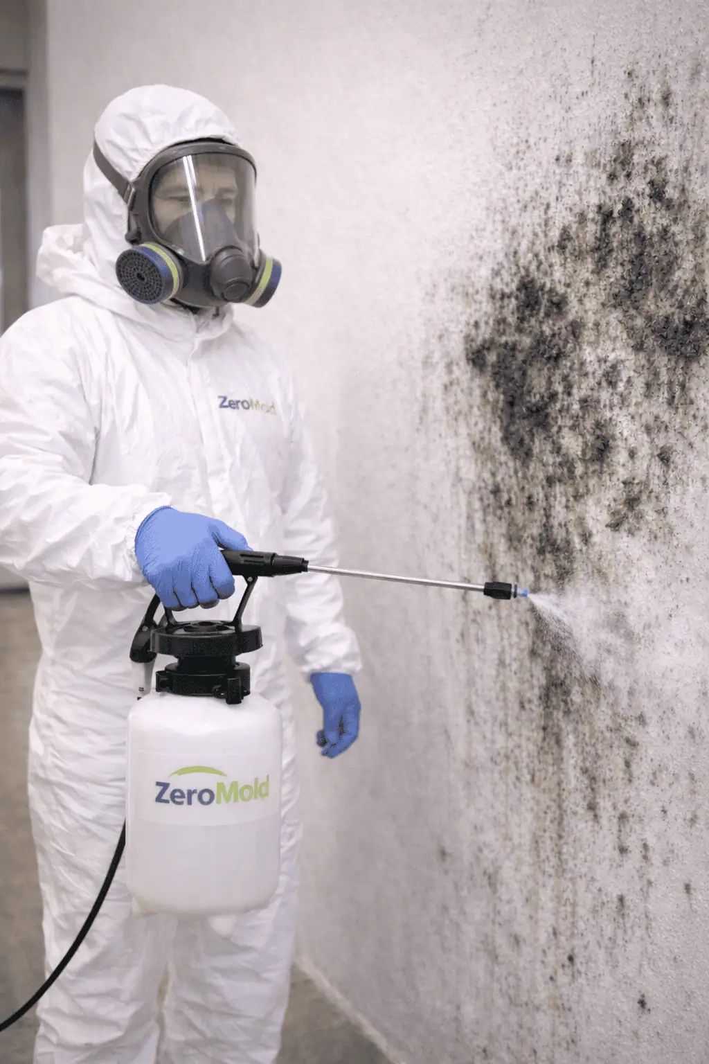 spraying mold with solution on surface