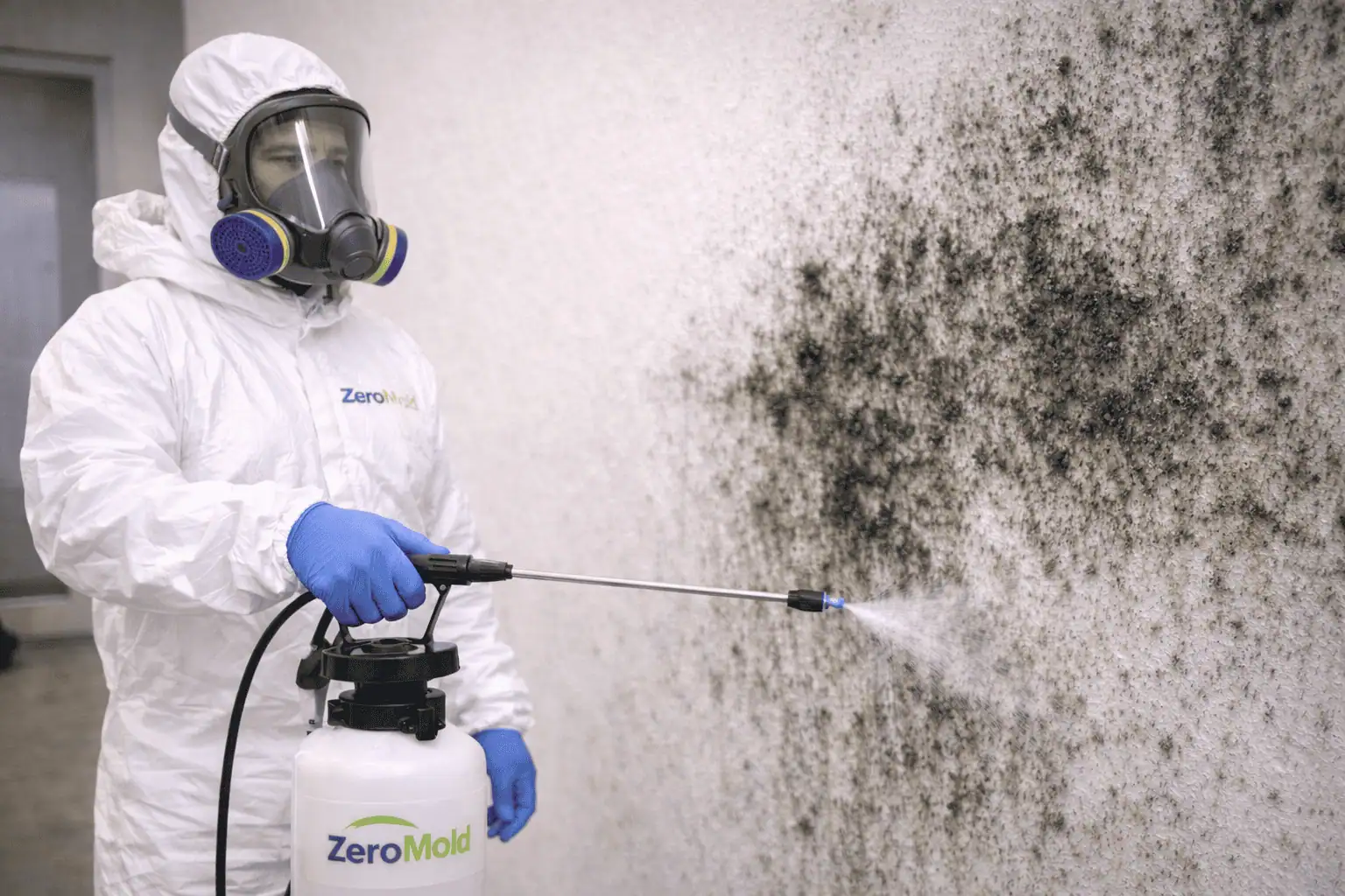 spraying mold with solution