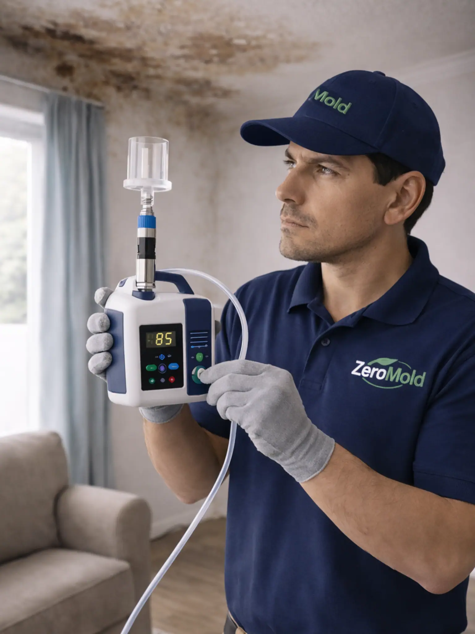 spraying mold with solution on surface