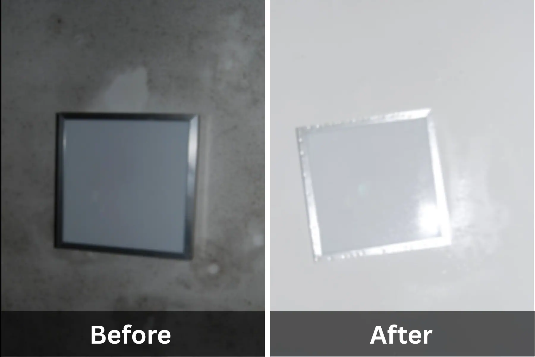 Before and after photo of mold removal bathroom ceiling