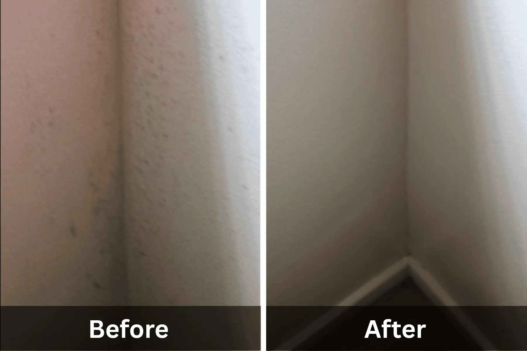Before and after photo of mold removal in bedroom