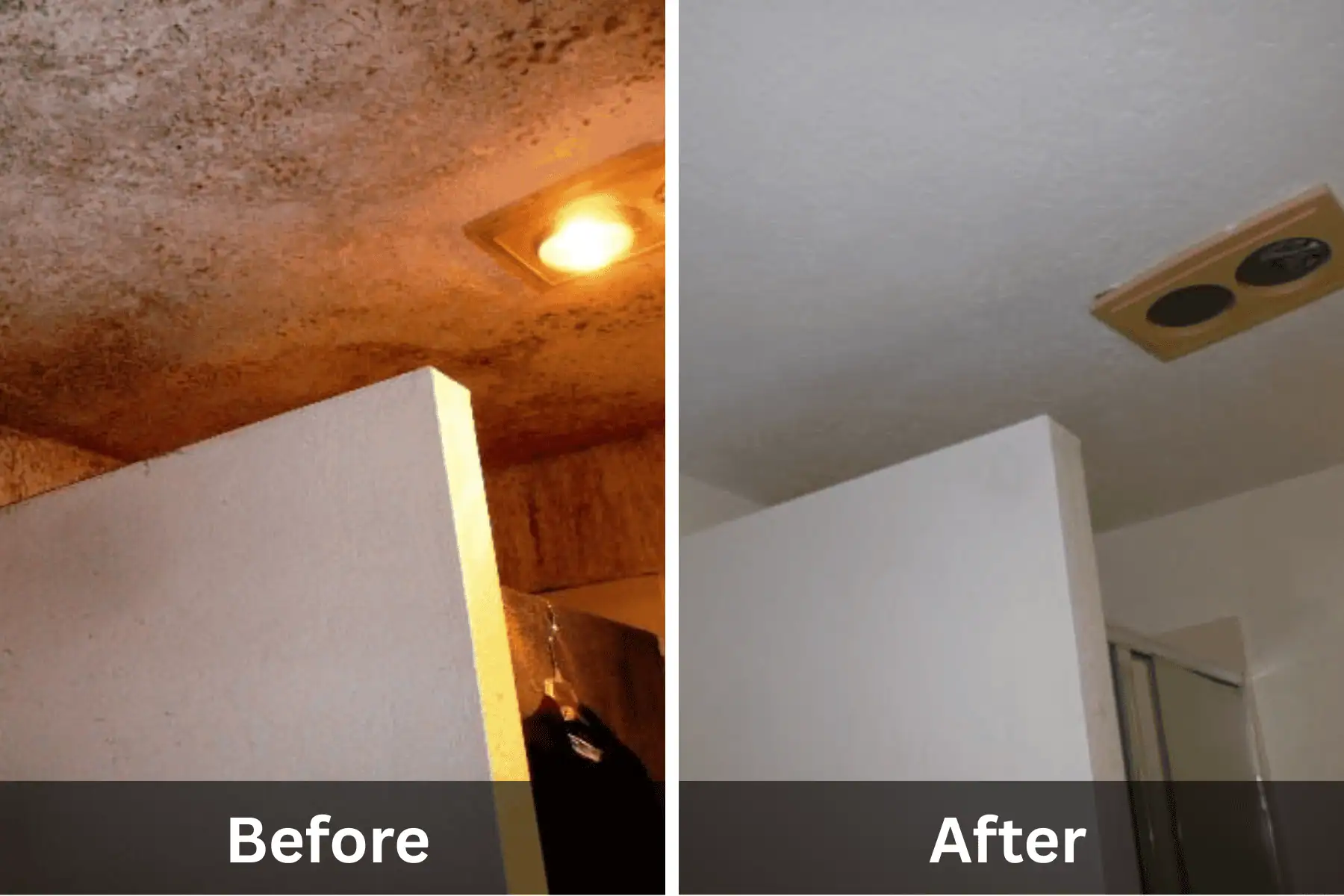 Before and after photo of mold removal in bathroom