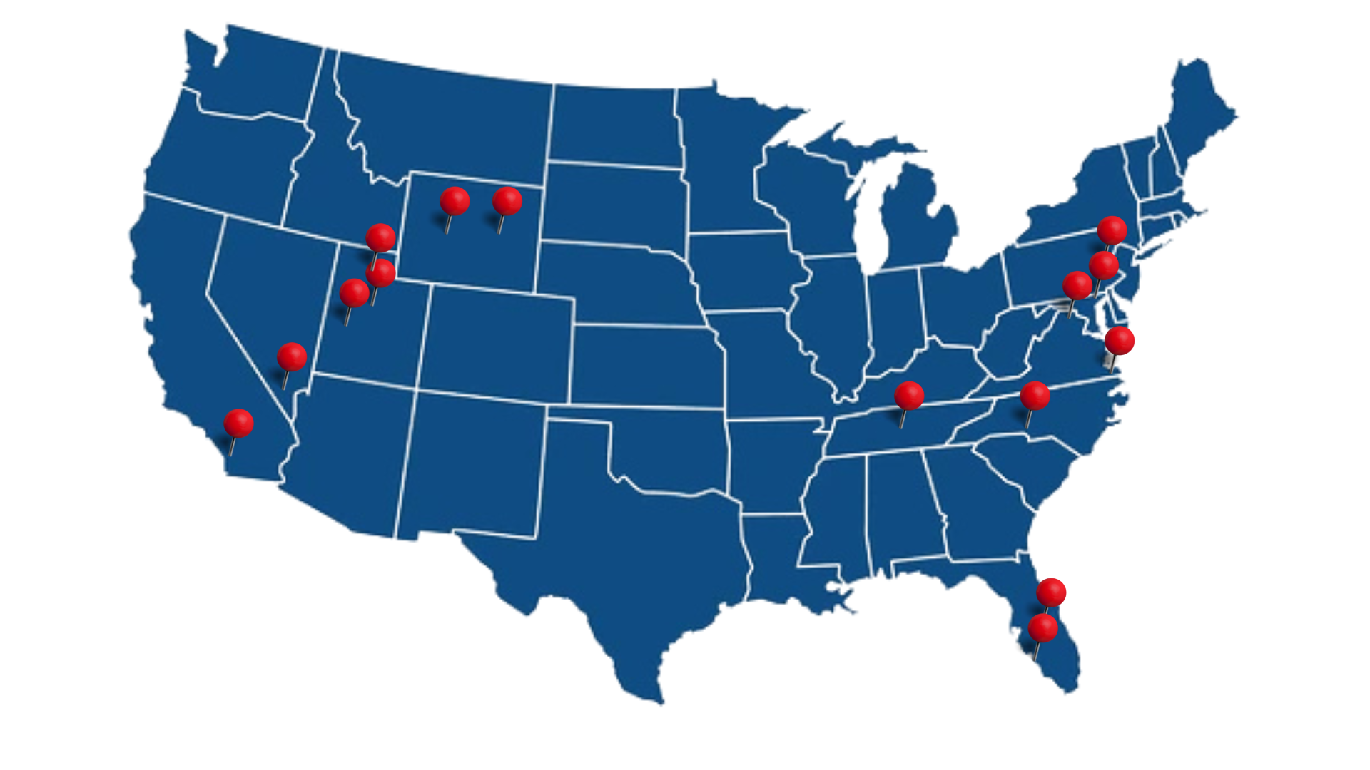 Map of United States with service areas