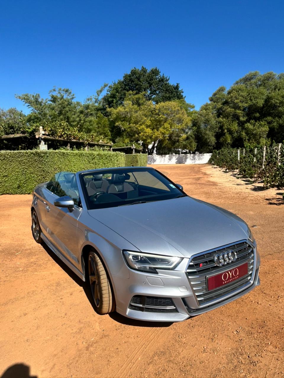 Silver 2017 Audi S3 Convertible for hire in Cape Town.