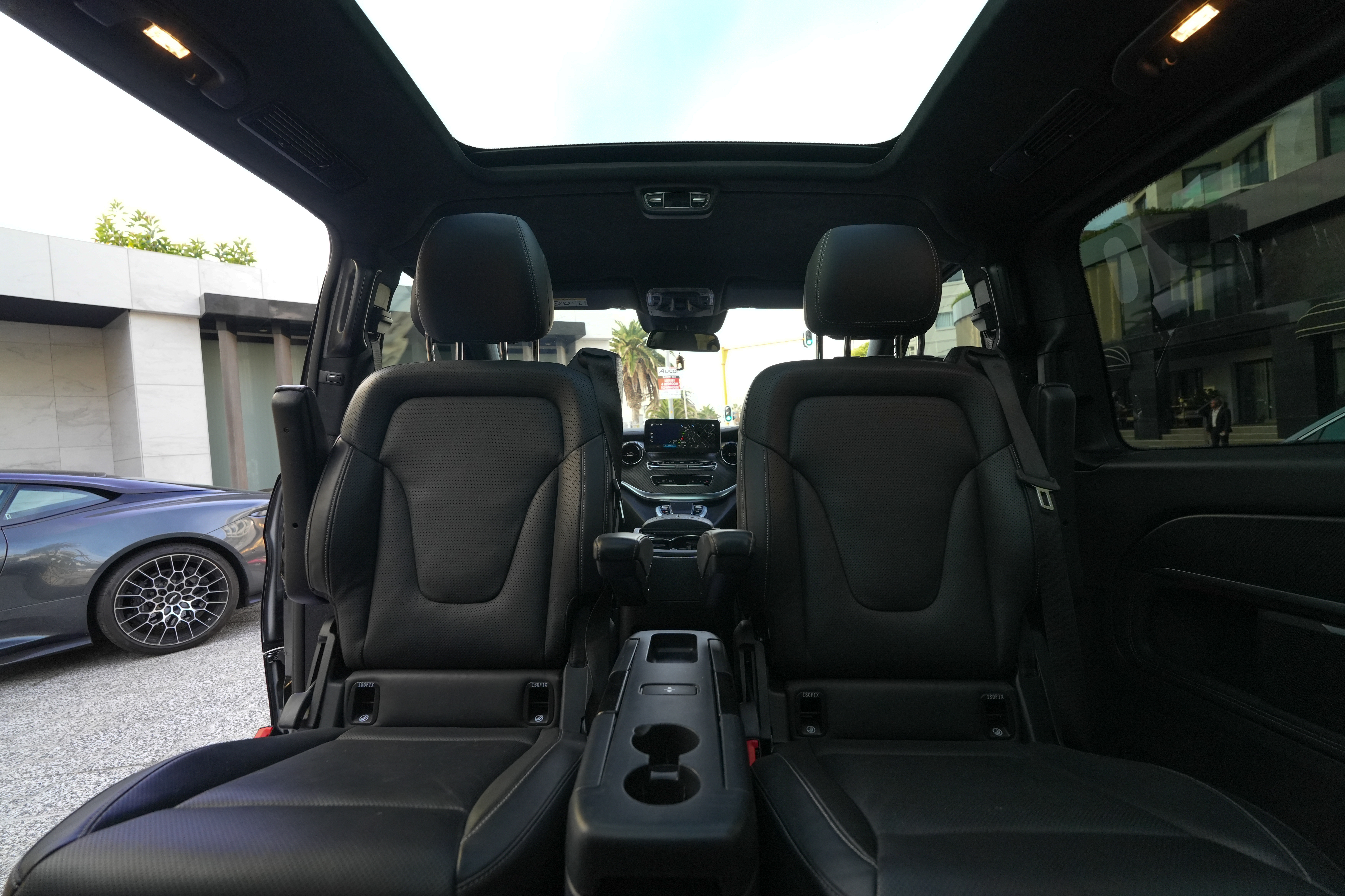Black 2024 Mercedes-Benz V-Class V300d luxury interior view.