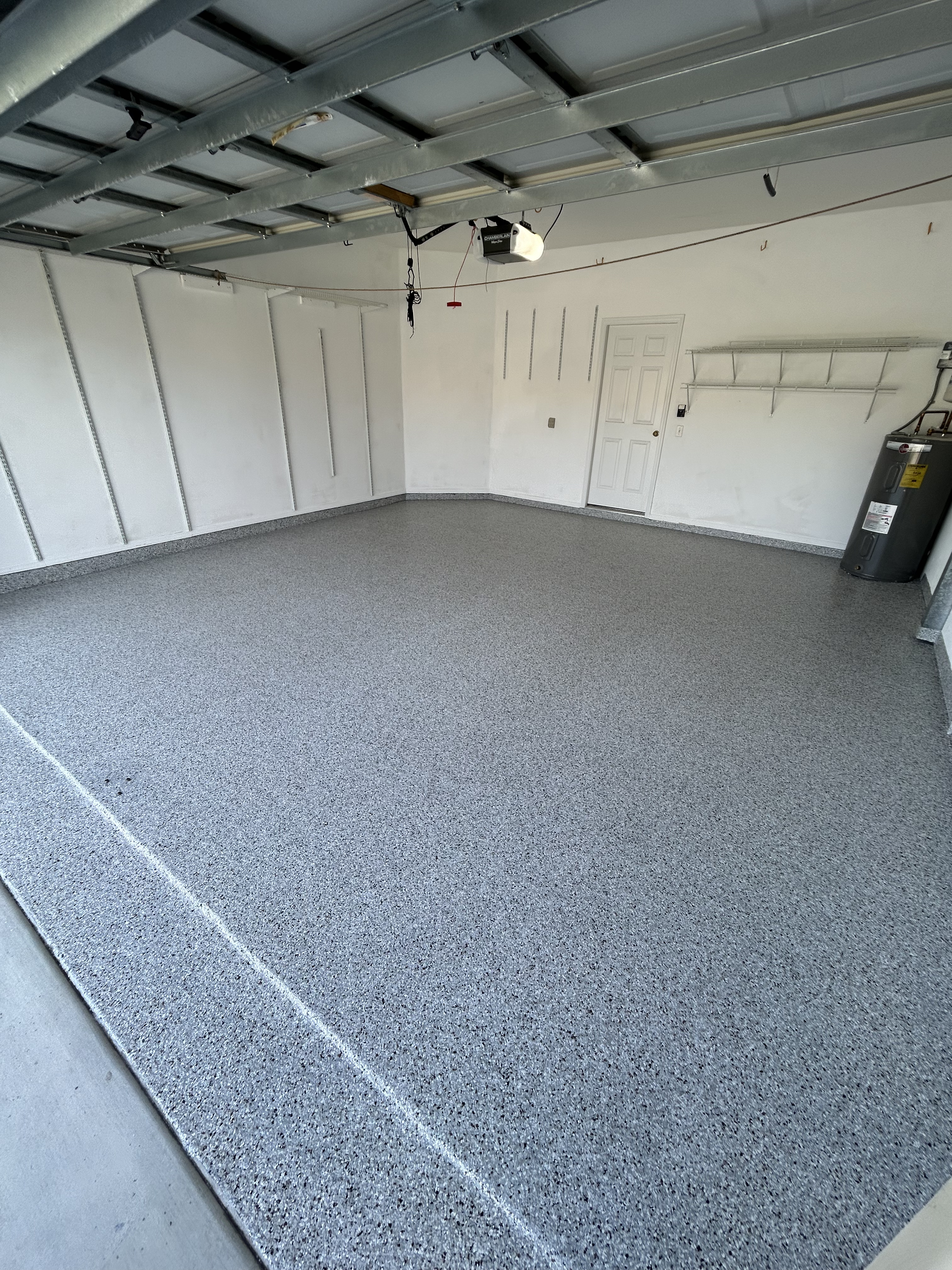 Black and white flake epoxy garage floor