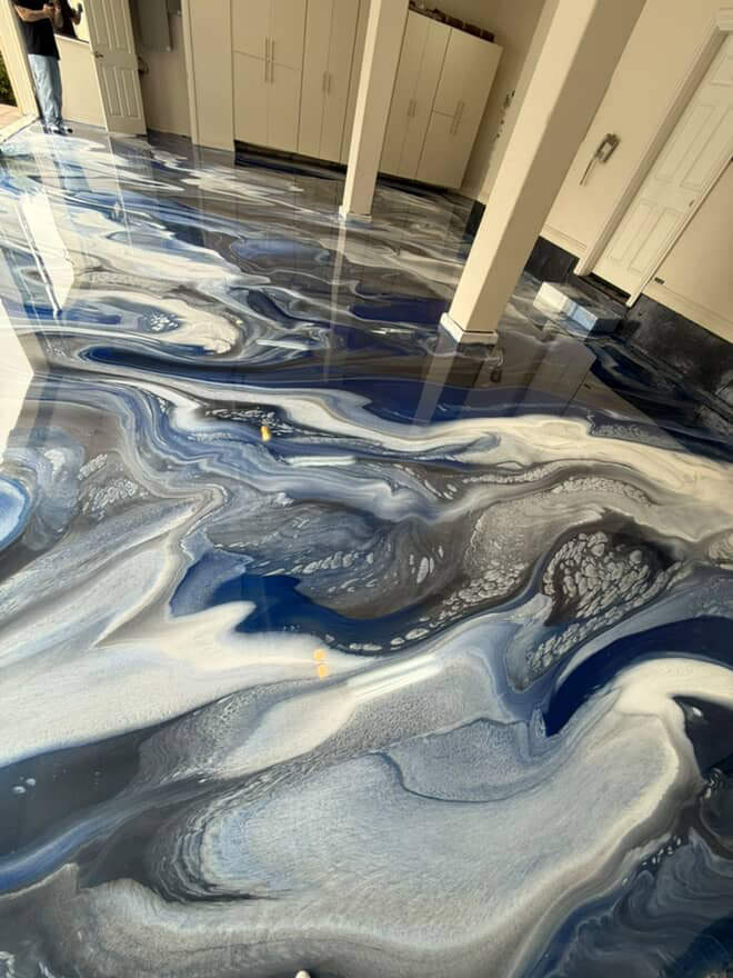 Wet-look polished concrete grind-and-seal finish