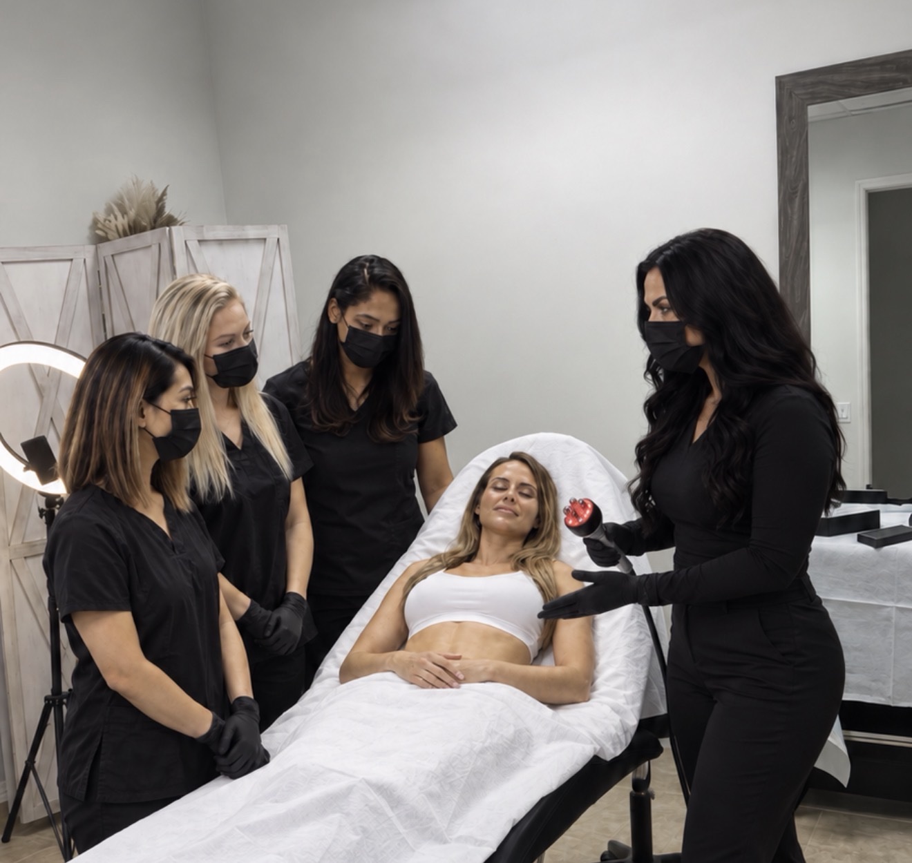 Tara training students hands-on in her studio