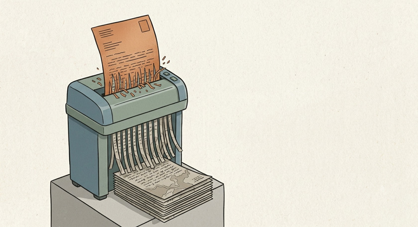 An illustration of a single enquiry letter being fed through a paper shredder with eight identical copies coming out the bottom An illustration of a single enquiry letter being fed through a paper shredder with eight identical copies coming out the bottom