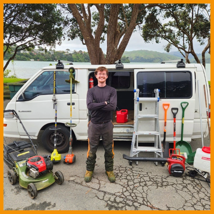 Ted from Better Call Ted with professional lawn mowing and garden care equipment in Wellington