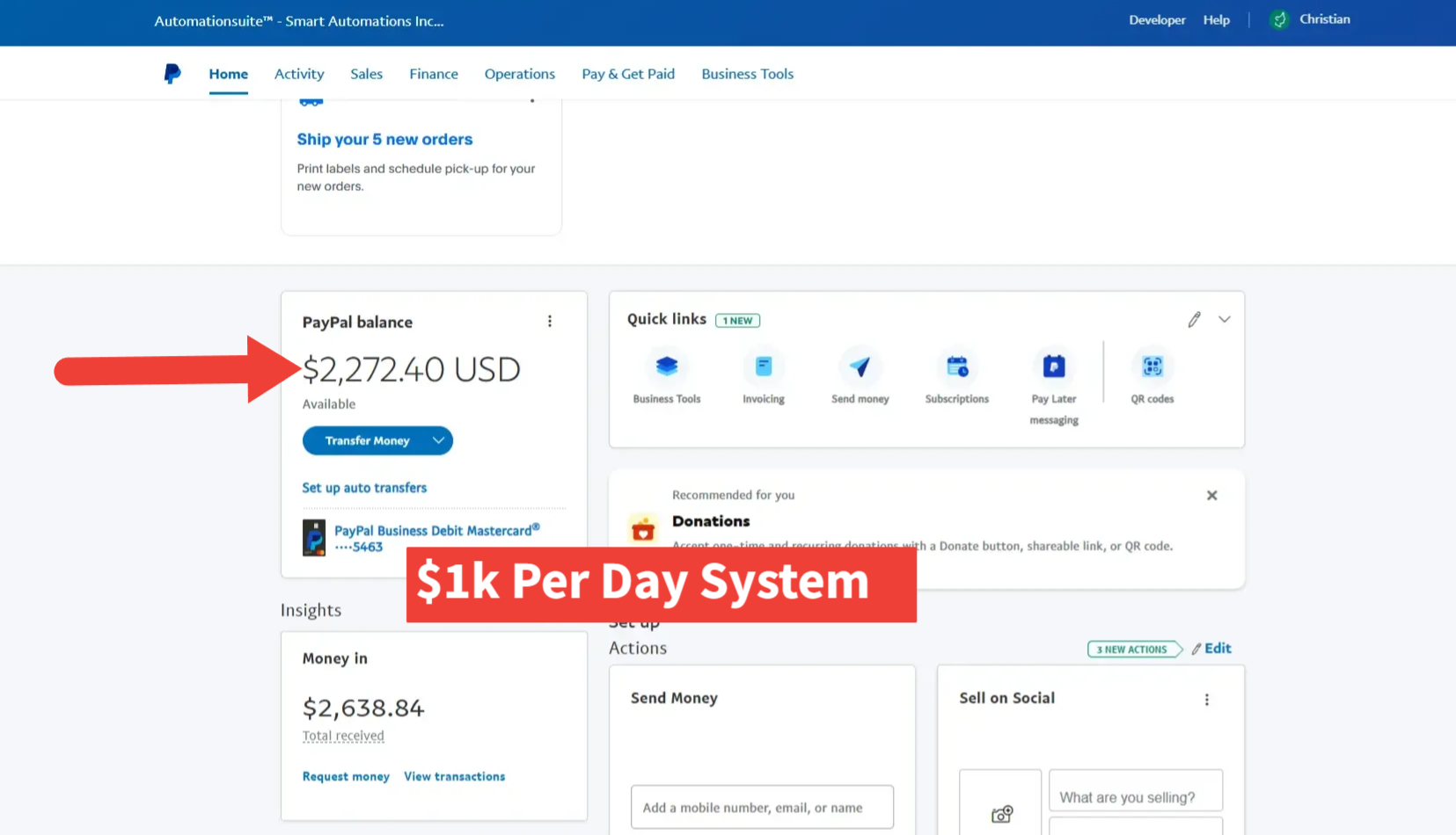 Daily cash created from a tool-powered sales flow