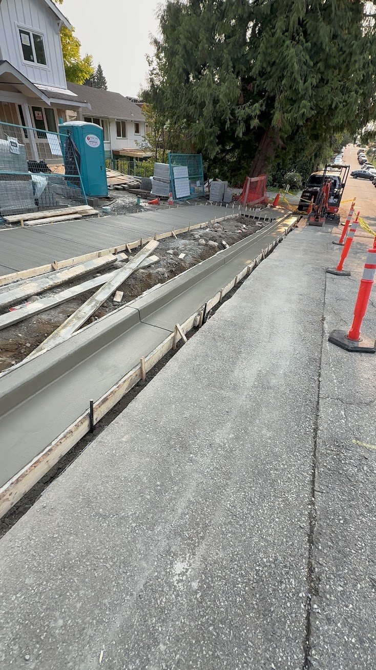 Curb and gutter along the street for a new build in the City of North Vancouver