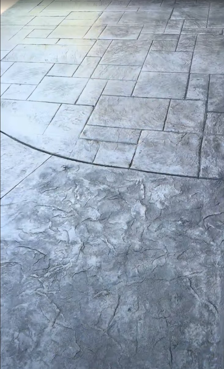 Stamped concrete slate border detail on a patio in Steveston, Richmond BC