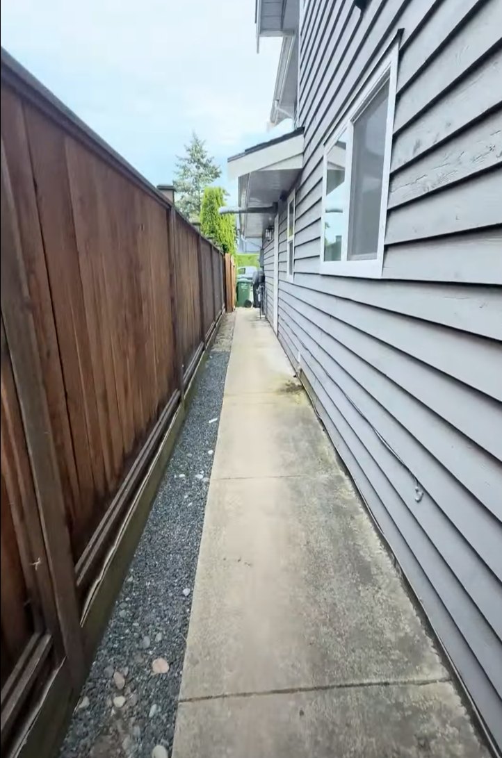 Side yard before concrete removal and replacement in Steveston, Richmond BC