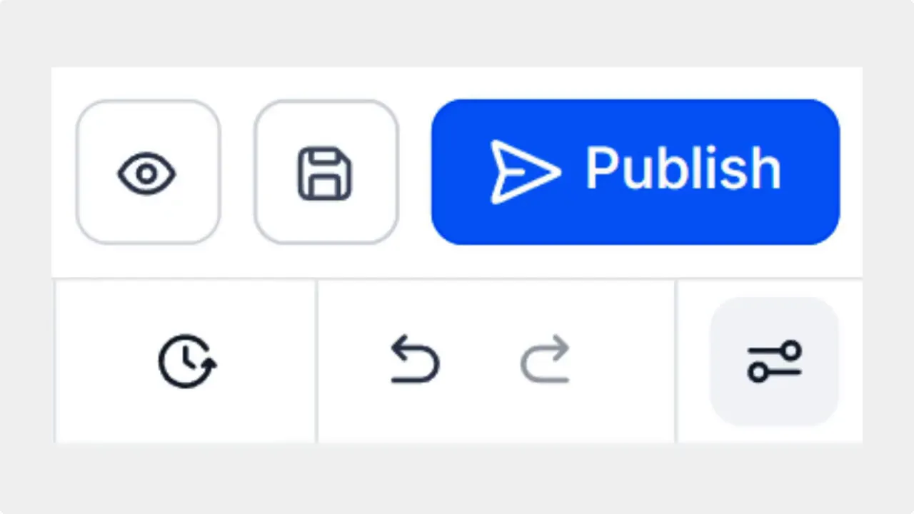 Sites editor toolbar showing Save icon and a blue Publish button