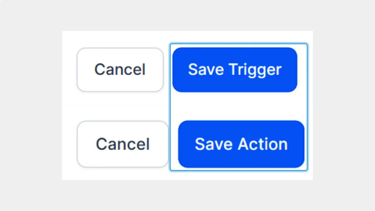 Highlighted Save Trigger and Save Action buttons in workflow builder