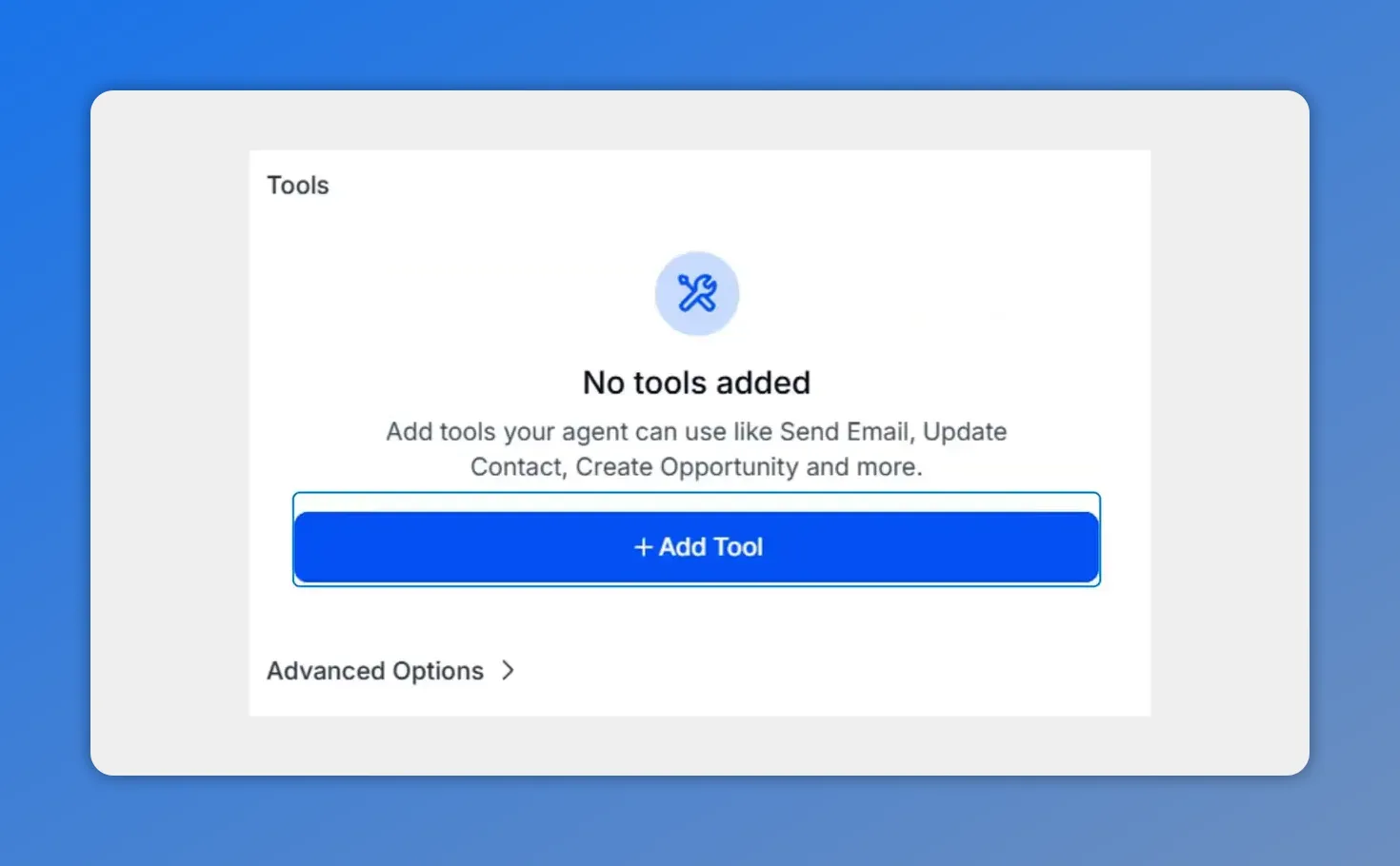 Pinnacle AI Agent action tools panel showing add tool button