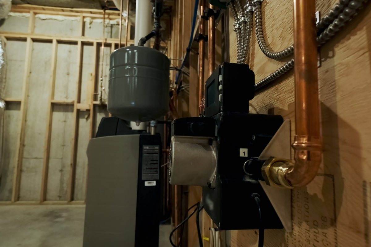 Residential boiler with circulator and expansion tank