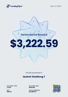 Qudrat 的 FundingPips 出金證書：2026 年 2 月 13 日 $3,222.59