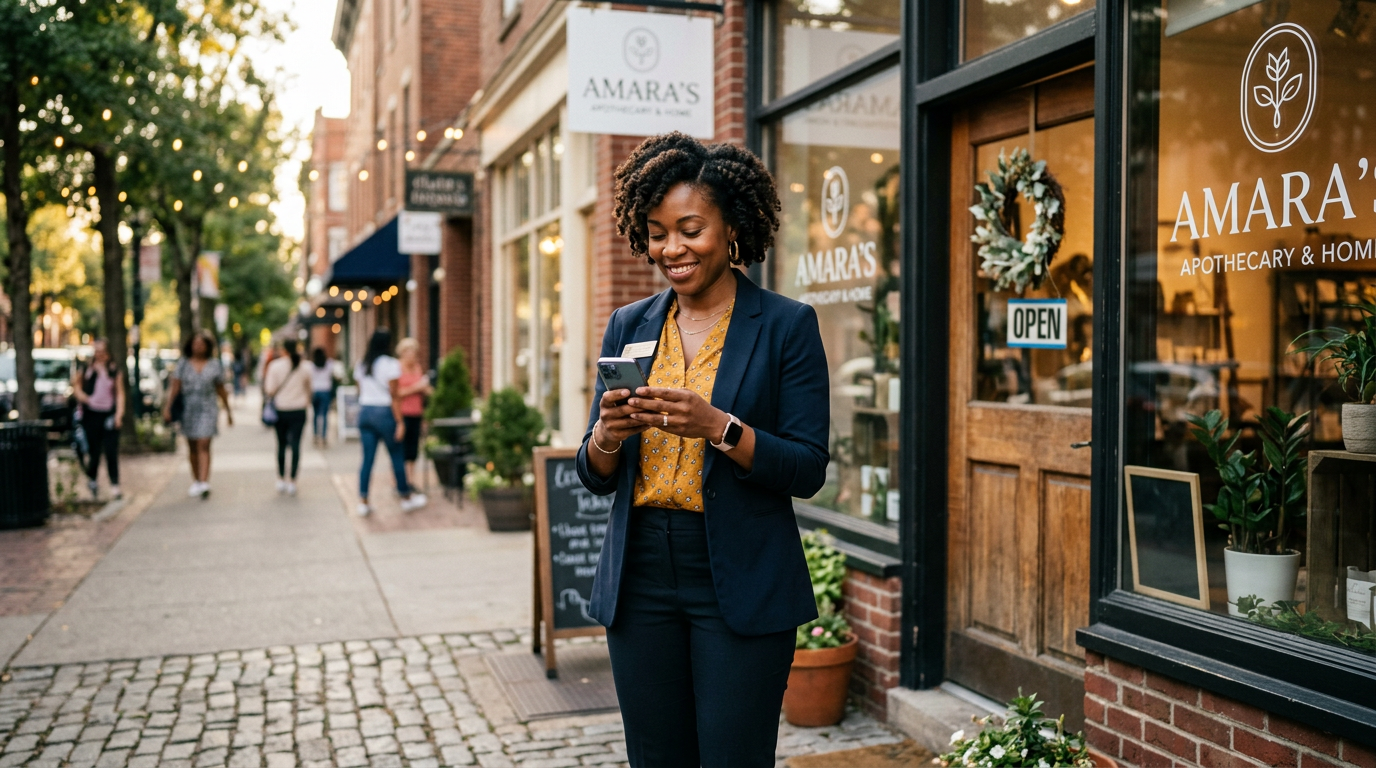 Entrepreneur running her business on her phone