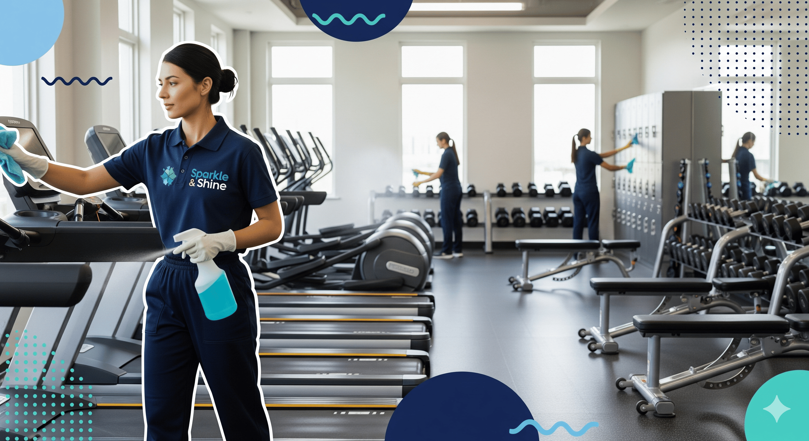 Un dueño de gimnasio trabajando después de horas organizando el equipo, representando la constancia del negocio.