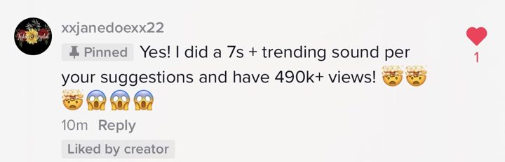 Comentario de TikTok: hice un video de 7 segundos con sonido en tendencia por sus sugerencias y tiene más de 490 mil vistas