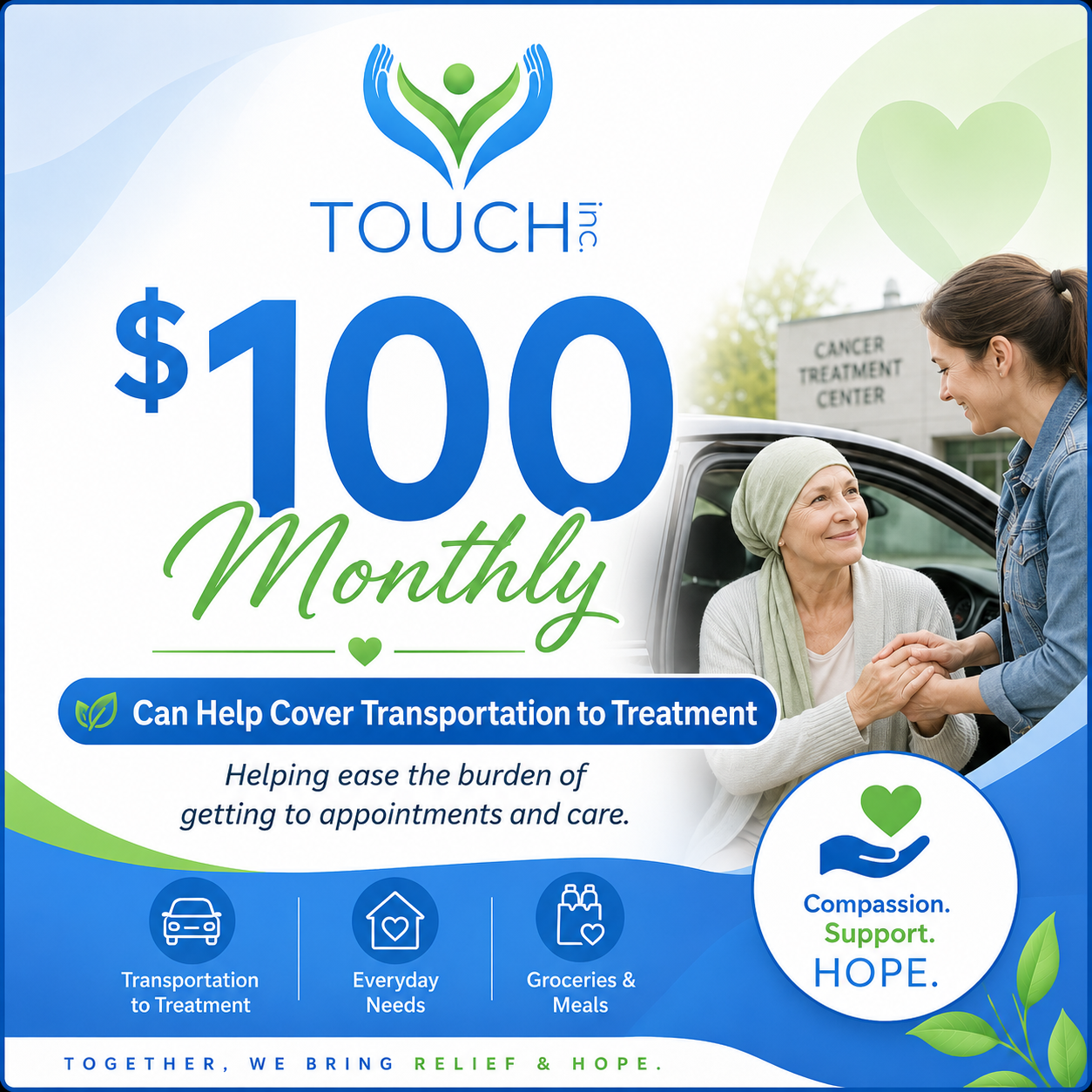 Monthly $100 donation to TOUCH Inc.