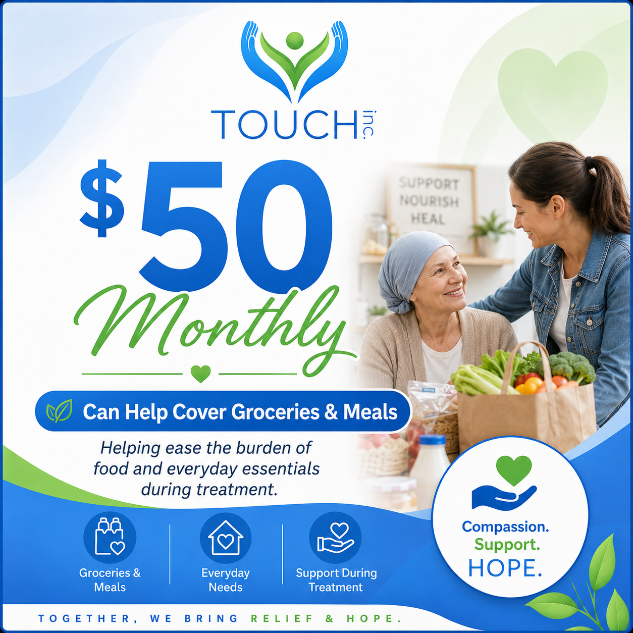 Monthly $50 donation to TOUCH Inc.