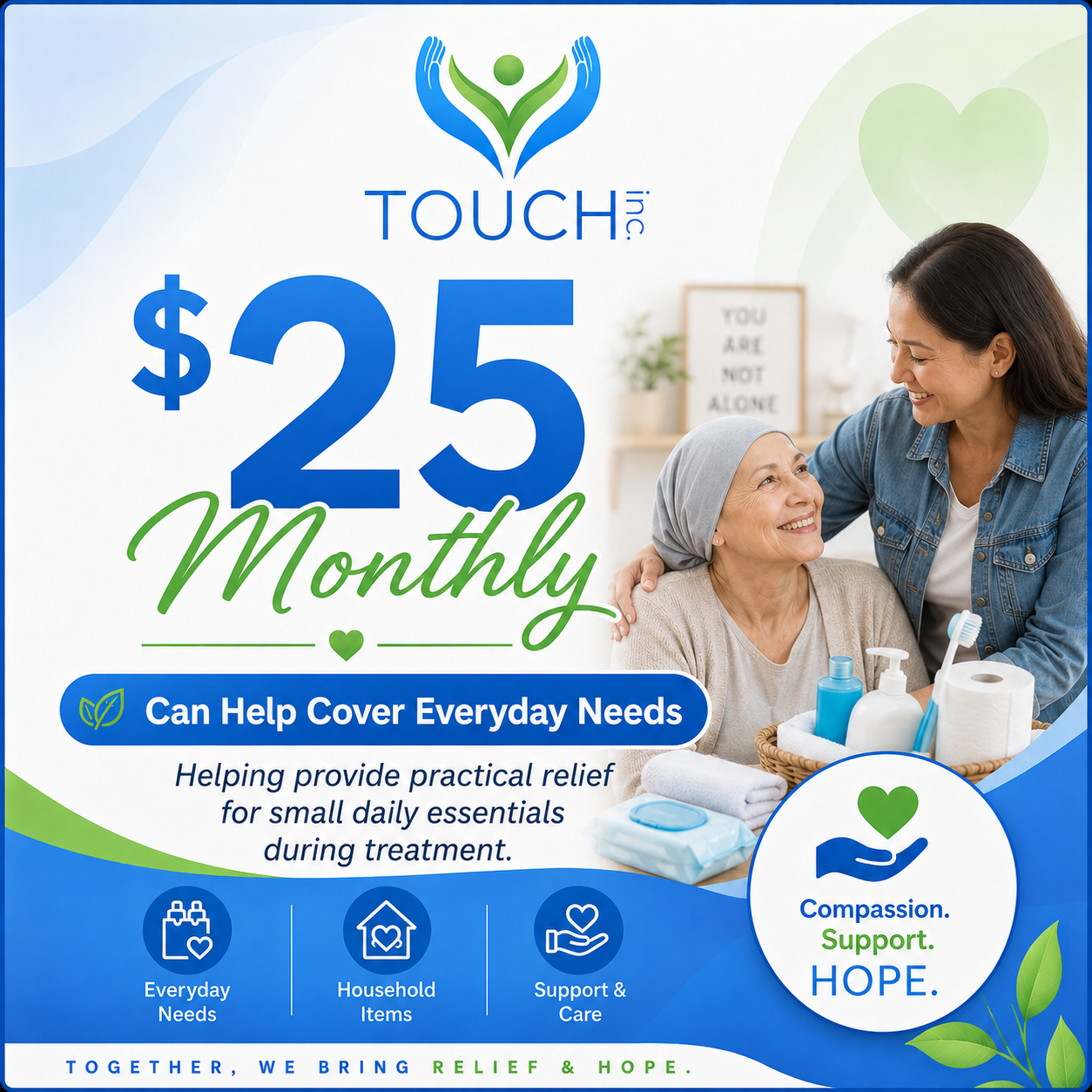 Monthly $25 donation to TOUCH Inc.
