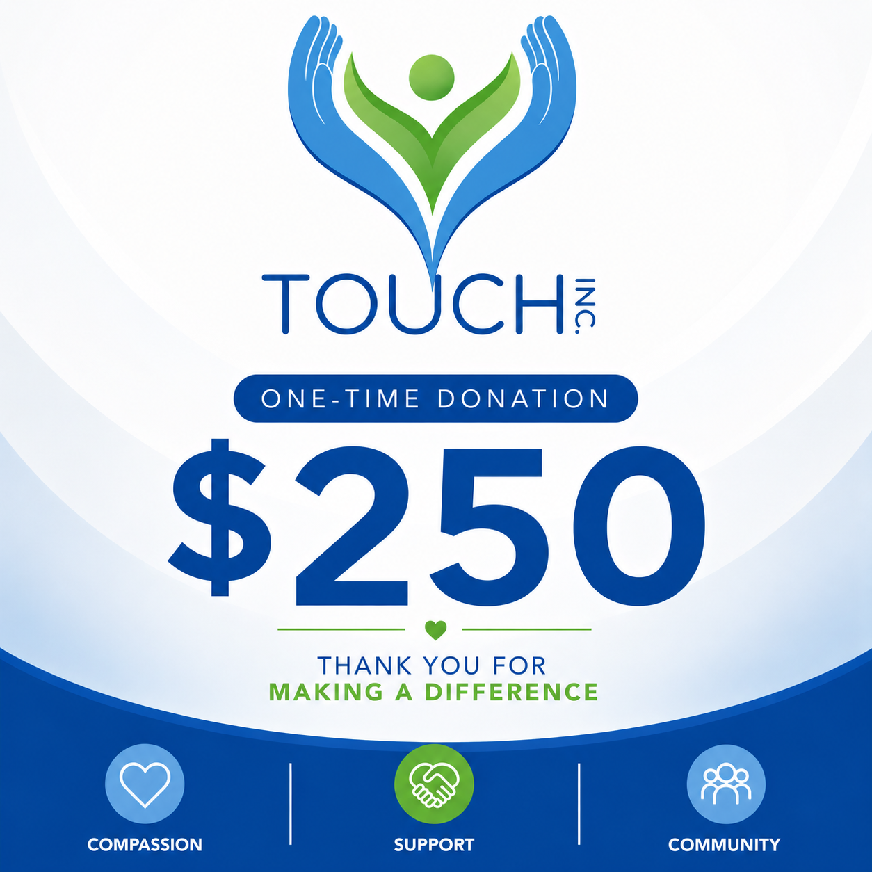 One-time $250 donation to TOUCH Inc.