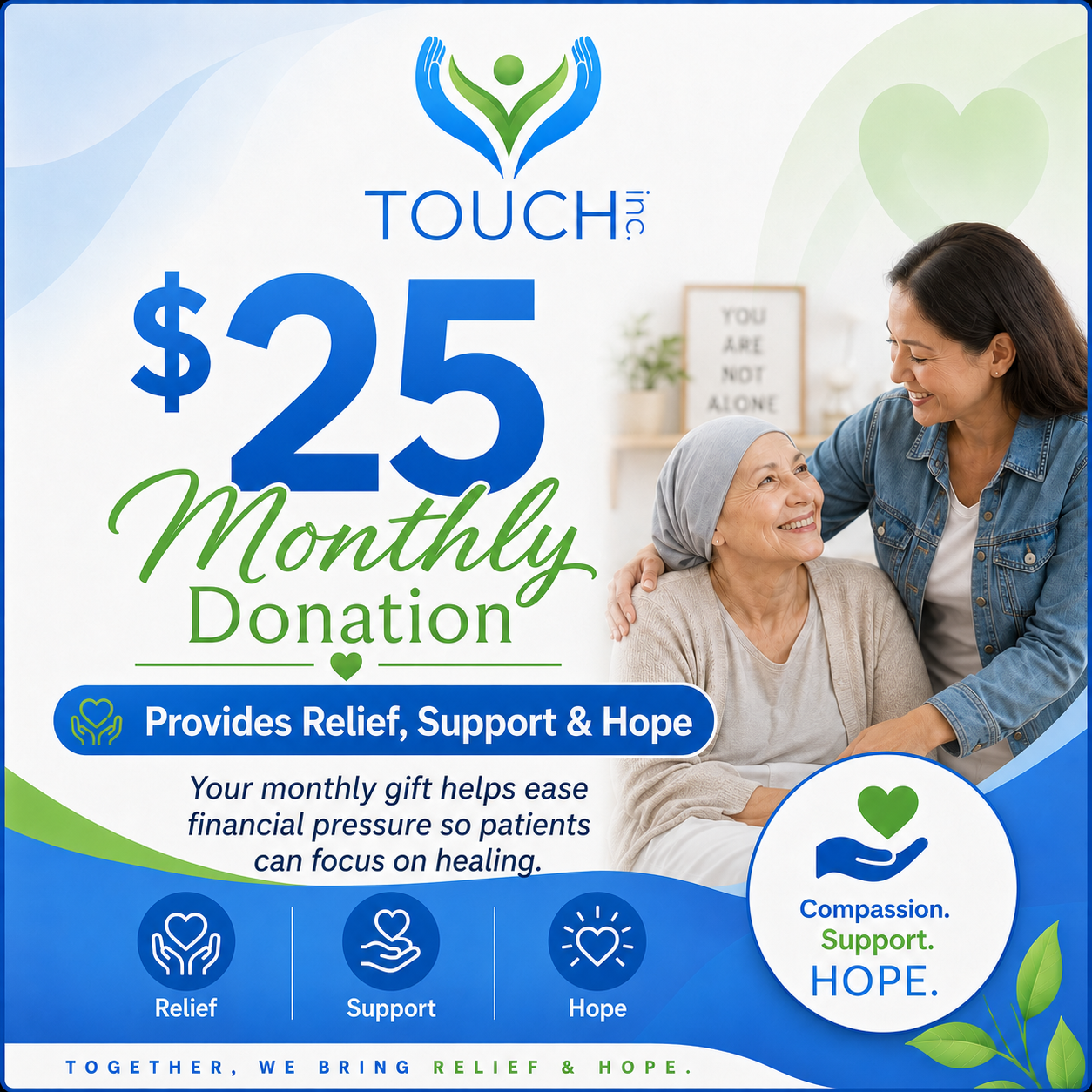 Monthly $25 donation to TOUCH Inc.