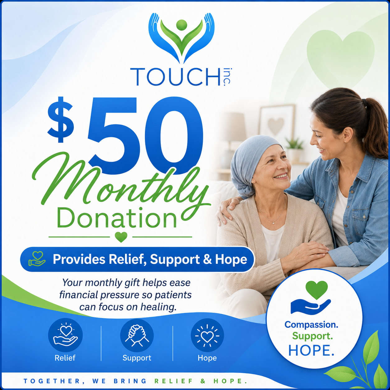 Monthly $50 donation to TOUCH Inc.