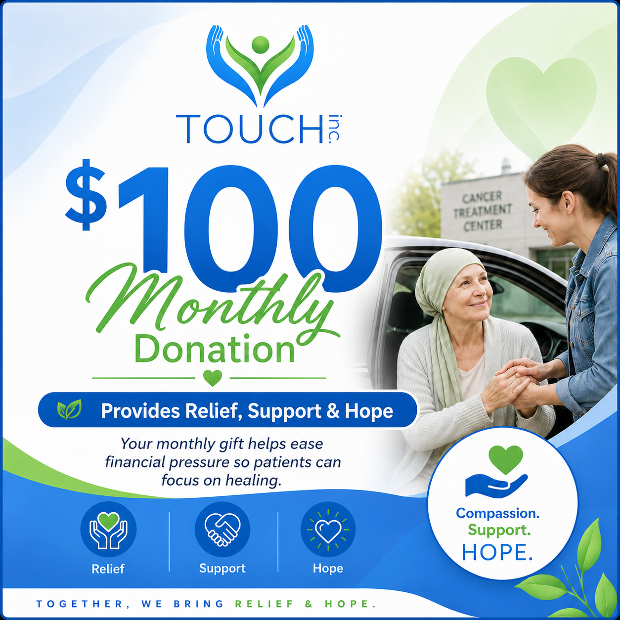 Monthly $100 donation to TOUCH Inc.